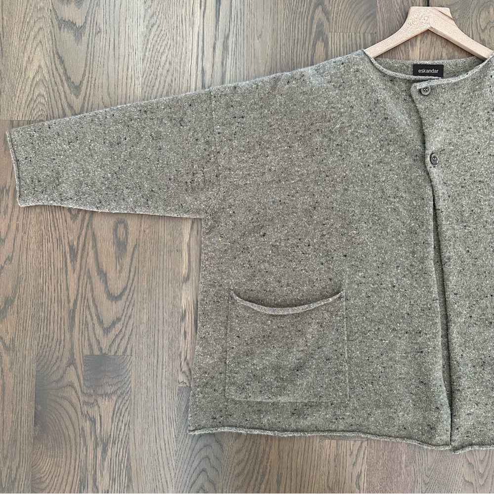 Eskandar Donegal Cashmere Blend Button Front Cardigan Sweater in Brown One Size - Picture 5 of 8